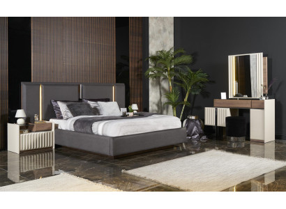 Komplett Schlafzimmer Möbel Set Bett 2x Nachttisch Schminktisch Spiegel 5tlg Neu