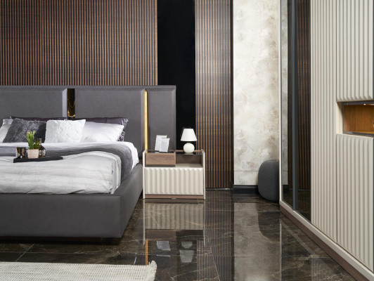 Komplett Schlafzimmer Möbel Set Bett 2x Nachttisch Schminktisch Spiegel 5tlg Neu