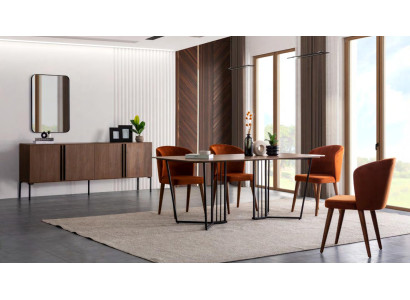 Esszimmer Set Esstisch 4x Stühle Kommode Spiegel Modern Set Braun Essgruppe