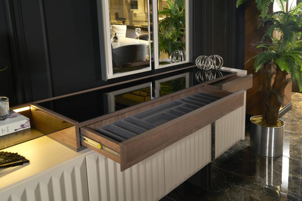 Luxus Moder design Kommode mit Spiegel Modern Sideboard Esszimmer Möbel Holz Neu