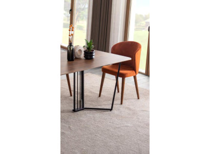 Stuhl Orange Esszimmer Modern Stühle Polster Stoff Design Luxus Holz Neu