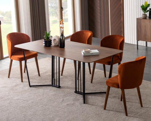 Stuhl Orange Esszimmer Modern Stühle Polster Stoff Design Luxus Holz Neu