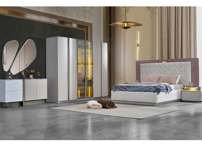 Komplette Schlafzimmermöbel Doppelbett Bett Weiß Luxus Set 7tlg Holz