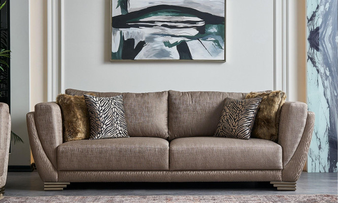 Stoffsofas Sofagarnitur Dreisitzer Polstersofa Braun Set 3tlg Modern