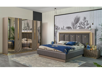 Komplette Schlafzimmermöbel Doppelbett Bett Braun Set 4tlg Nachttische