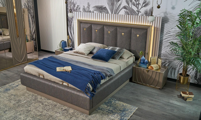 Komplette Schlafzimmermöbel Doppelbett Bett Braun Set 4tlg Nachttische