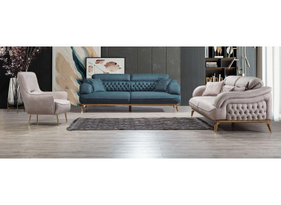 Wohnzimmer Sofagarnitur 3tlg Modern Chesterfield 2xDreisitzer Sofa Design Sessel