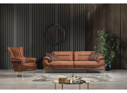 Modern Sofagarnitur Sofa Couch Dreisitzer Luxus Sessel Einrichtung Wohnzimmer