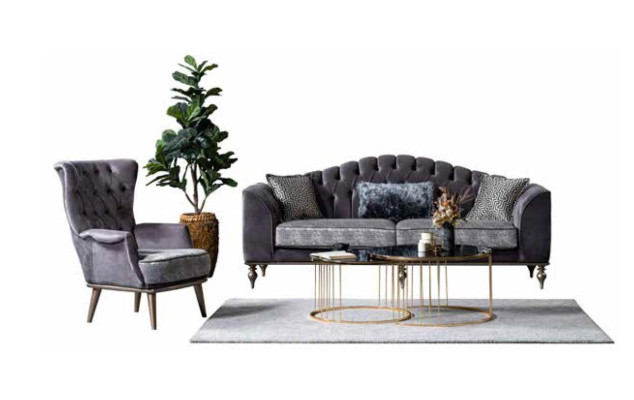 Grauer Sessel Textil Lounge-Sessel Einsitzer Polstersitz Wohnzimmer Holz