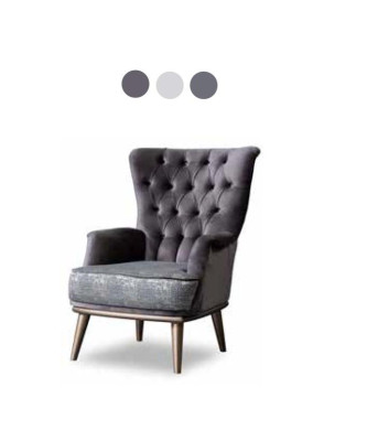 Grauer Sessel Textil Lounge-Sessel Einsitzer Polstersitz Wohnzimmer Holz