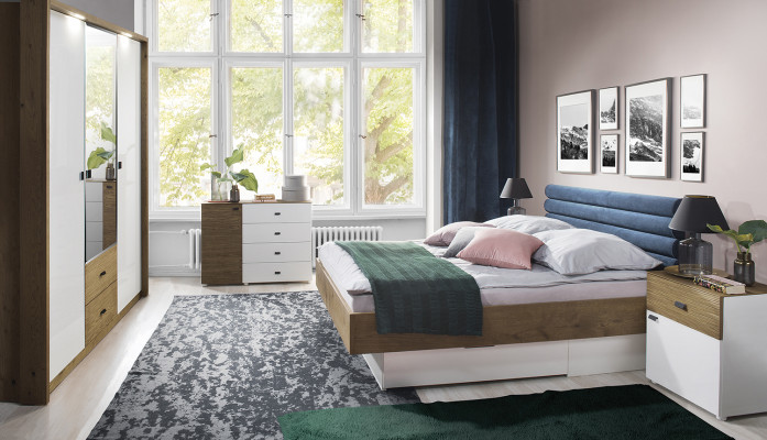 Set Designer Polsterbett Bett Betten Stoff Ehebett Designerbett Nachttisch 2tlg.