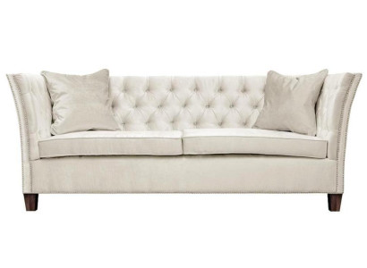 Chesterfield Zweisitzer Hellgrau Stoff Wohnzimmer Design Polster Sofa Kreative