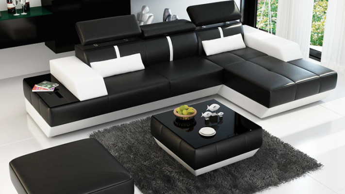 Ledersofa Sofa mit USB,Wohnlandschaft Ecksofa Garnitur Design Modern Sofa K5015C