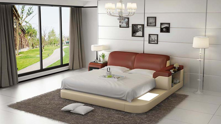 Design Bett XXL Big Betten Leder Polster Hotel 200x200cm Multifunktion Regal USB