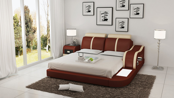 Design Bett XXL Big Betten Leder Hotel Polster 180x200 Multifunktion Regal USB