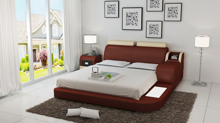 Design Bett XXL Big Betten Leder Hotel Polster 160x200cm Multifunktion Regal USB