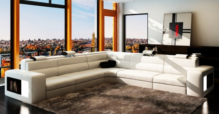 Ledersofa Sofa Couch Ecksofa Sitz Polster Wohnlandschaft XXL Big Weiden Grau
