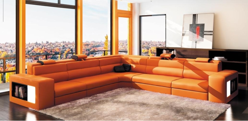 Ledersofa Sofa Couch Ecksofa Sitz Polster Wohnlandschaft XXL Big Weiden Grau