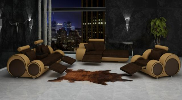 Sofa Garnitur Leder & Textil Stoff Couch Sofagarnitur 3+Chaise+1 Wohnlandschaft