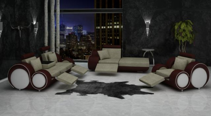 Sofa Garnitur Leder & Textil Stoff Couch Sofagarnitur 3+Chaise+1 Wohnlandschaft
