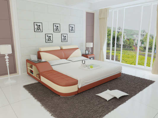 Design Polster Doppel Bett Moderne Schlafzimmer Betten 140x200cm + USB & Regal