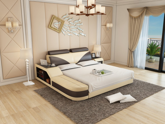 Design Polster Doppel Bett Moderne Schlafzimmer Betten 140x200cm + USB & Regal