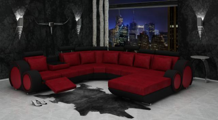 Textil Sofa Mit USB XXL Wohnlandschaft Stoff Couch Big Sofa Polster Ecksofa Neu