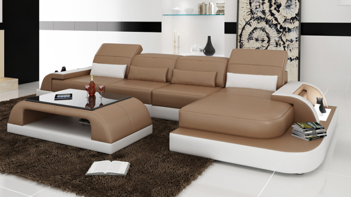 Ledersofa Couch Wohnlandschaft Ecksofa Eck Garnitur Design Modern Sofa L6012C