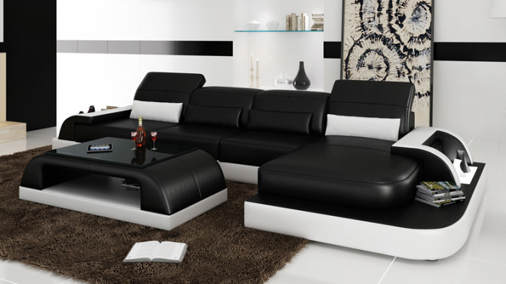 Ledersofa Couch Wohnlandschaft Ecksofa Eck Garnitur Design Modern Sofa L6012C