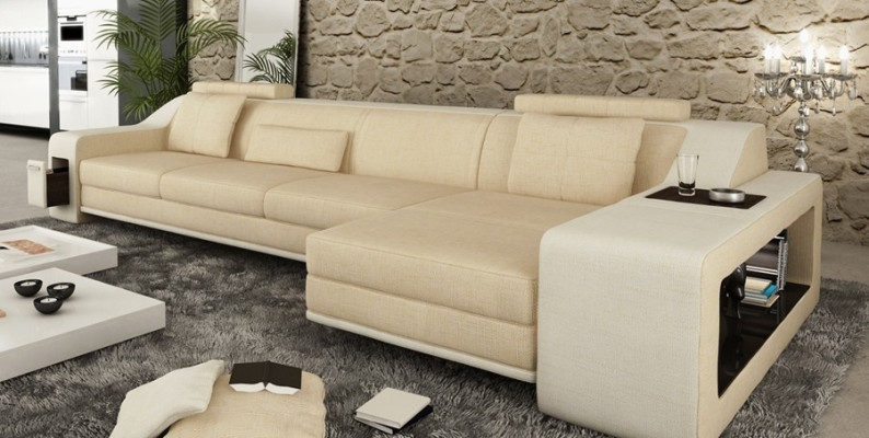 Design Ecksofa Sofa Couch Polster Sitz Sofas Eck Garnitur Textil Leder