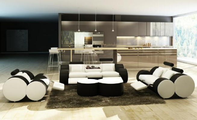 LEDER SOFA 3/2/1 SITZER RELAX COUCH SOFAGARNITUR COUCHGARNITUR POLSTERGARNITUR