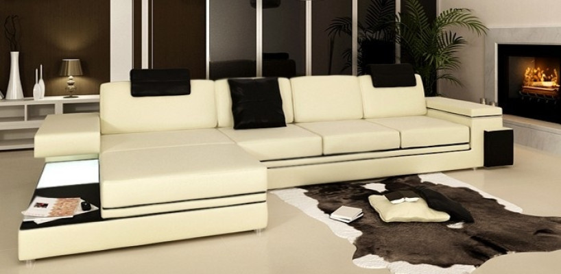 Design Ledersofa Sofa Couch Polster Dekor Wohnlandschaft Eck Garnitur Ecke