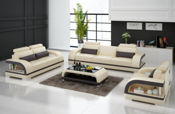 Designer Sofagarnitur Ledersofa Set 3+2+1 Garnitur Sofa Couch Neu Zitadelle S/W