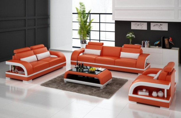 Designer Sofagarnitur Ledersofa Set 3+2+1 Garnitur Sofa Couch Neu Zitadelle S/W