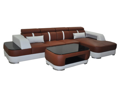 Leder Couch Polster Sitz Design Modern Eck Garnitur Sofa Wohnlandschaft+Tisch