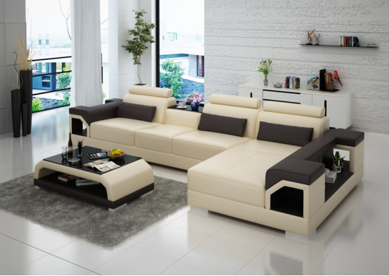 Ledersofa Couch Wohnlandschaft Ecksofa Eck Garnitur Design Modern Sofa G8010C