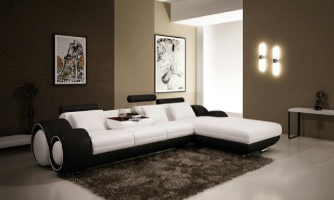 Ecksofa Wohnlandschaft Couch Ledersofa Sofa Polster Garnitur Ecke - Grau-Weiß