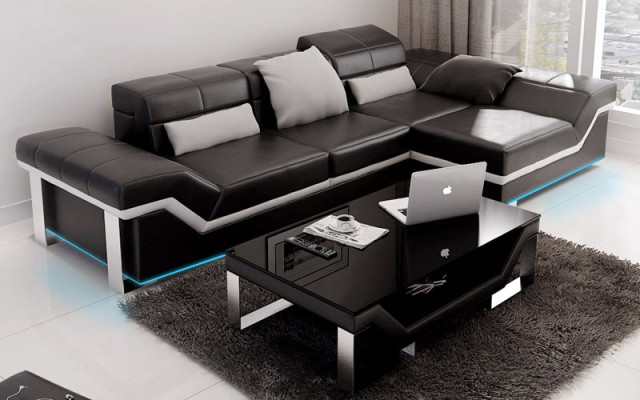 Ledersofa Sofa Couch Wohnlandschaft Ecksofa Garnitur Dekor Modern Design