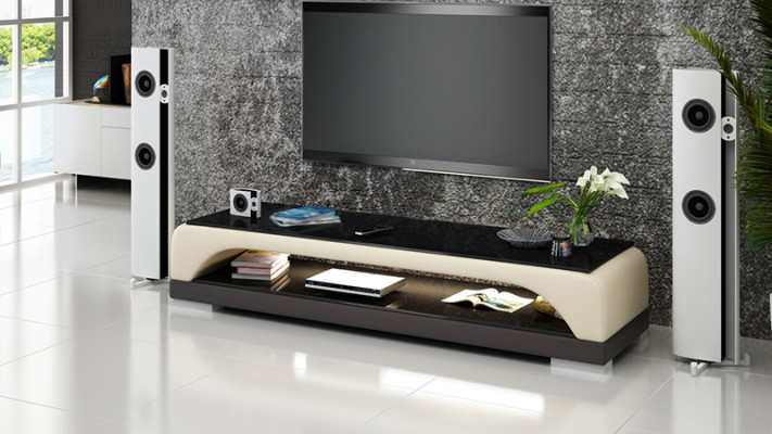 RTV TV Sideboard Leder Glas Tisch Fernseh Schrank Tisch Lowboard Mo.H