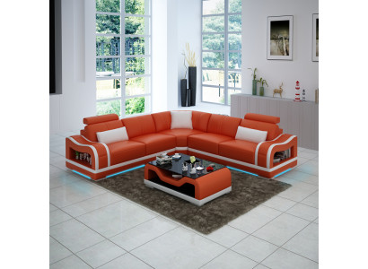Ledersofa Couch Wohnlandschaft Ecksofa Eck Garnitur Design Modern Sofa mit USB