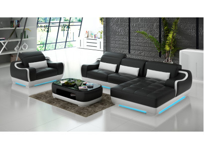 Ledersofa Couch Wohnlandschaft Ecksofa + Sessel Neu Garnitur Modern Sofa G8025E