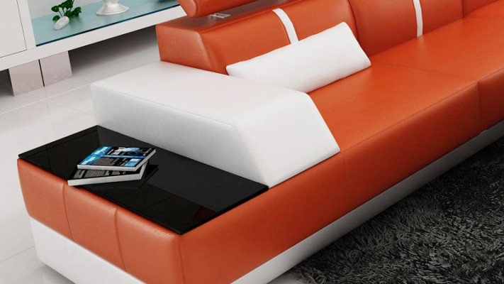 Ledersofa L-Form Couch Wohnlandschaft Ecksofa Garnitur Design Modern  Sofa USB Eu