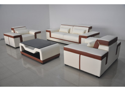 Sofa mit USB Polster Leder Couch Sitz Komplett Set Moderne Garnitur 3+2+1 Sitzer