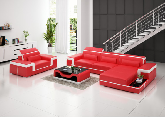 Ledersofa Couch Wohnlandschaft Ecksofa + Sessel Eck Garnitur Dekor Design
