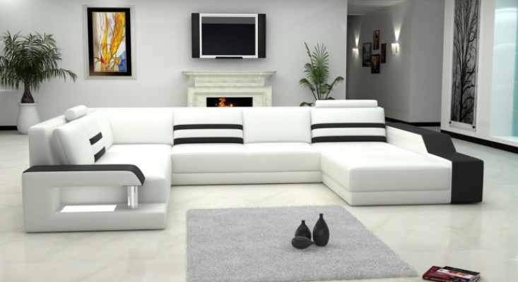 Designersofa Ecksofa mit USB,Ledersofa Polster Sitz Eck Garnitur LED Couch