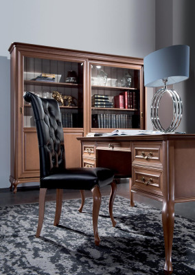 Designer Klassischer Holzstuhl Arbeits Chesterfield Sitz Sessel Ledersessel