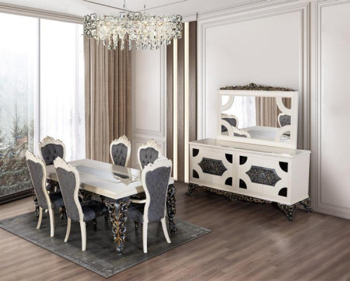 Luxus Esszimmergruppe Gruppe 6 Stühle Esstisch Sideboard Esszimmer Set 9tlg.