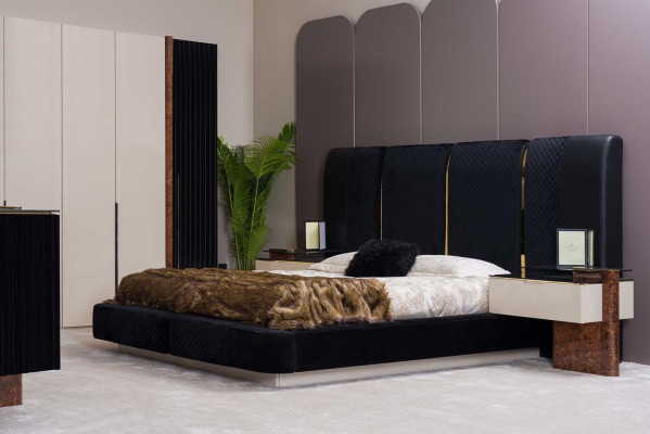 Schlafzimmer Set Bett 2x Nachttische Kleiderschrank Kommode Design Möbel