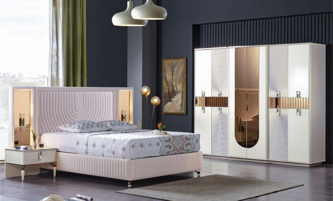 Luxus Schlafzimmer Set Bett 2x Nachttische Schrank Holz Komplettes Modern Neu