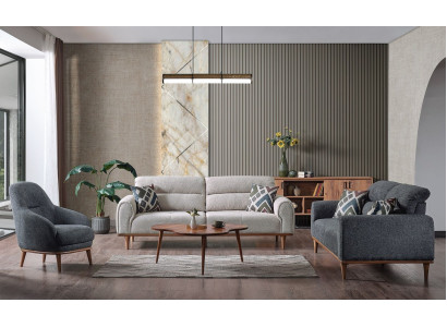 Sofagarnitur 3+3+1 Sitzer Wohnzimmer Set Komplett Textil Holz Sofa Sessel Neu
